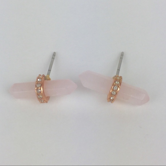 Rebecca Minkoff  Rose Quartz pave Stud Earrings - Picture 7 of 8